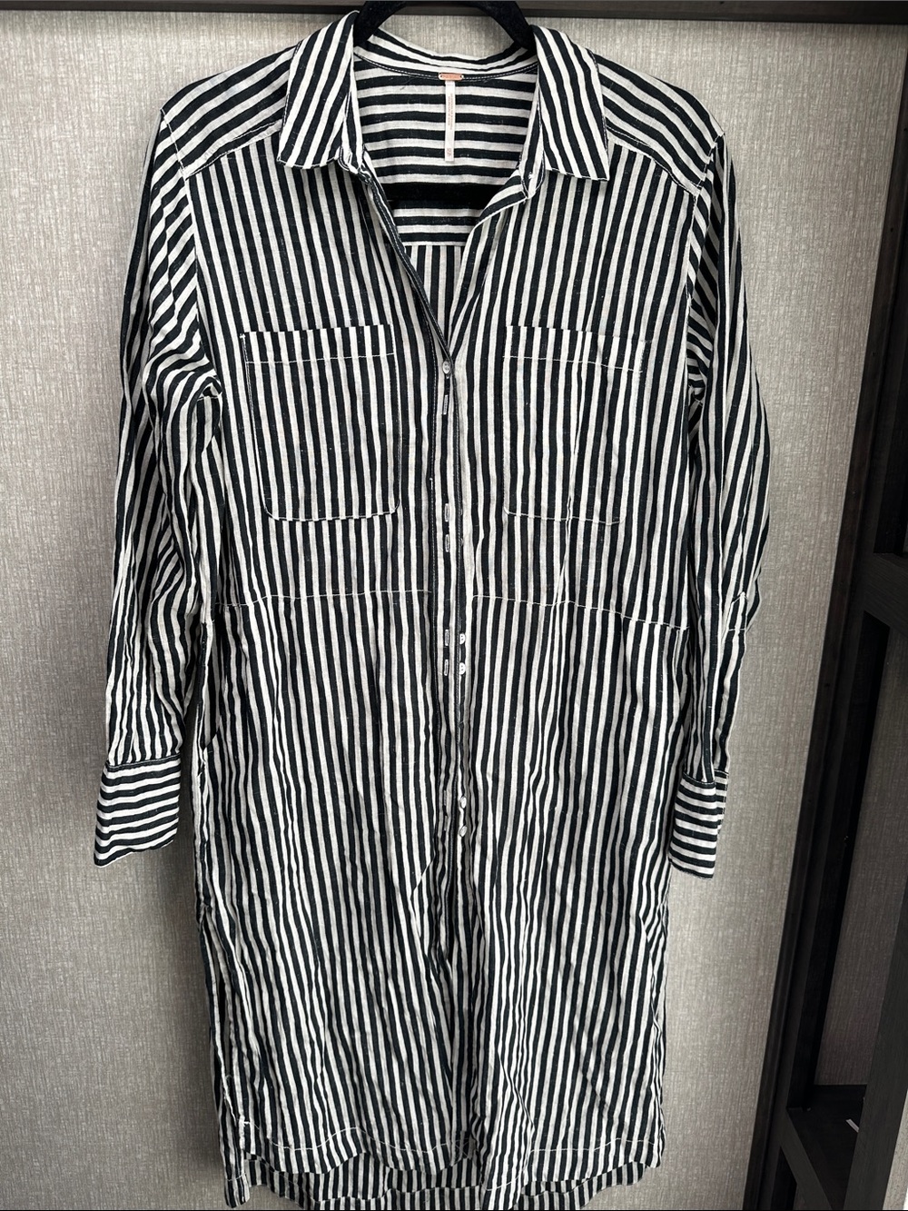 Free People Black & White Vertical Stripe Button-Down Shirt dress cover up